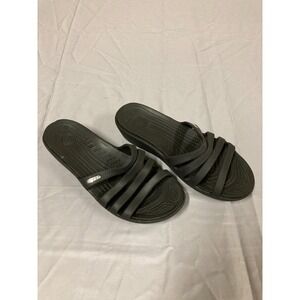 Crocs Rhonda Splash Strappy Sandals Women's Black Croslite Slip-On Wedge - 8